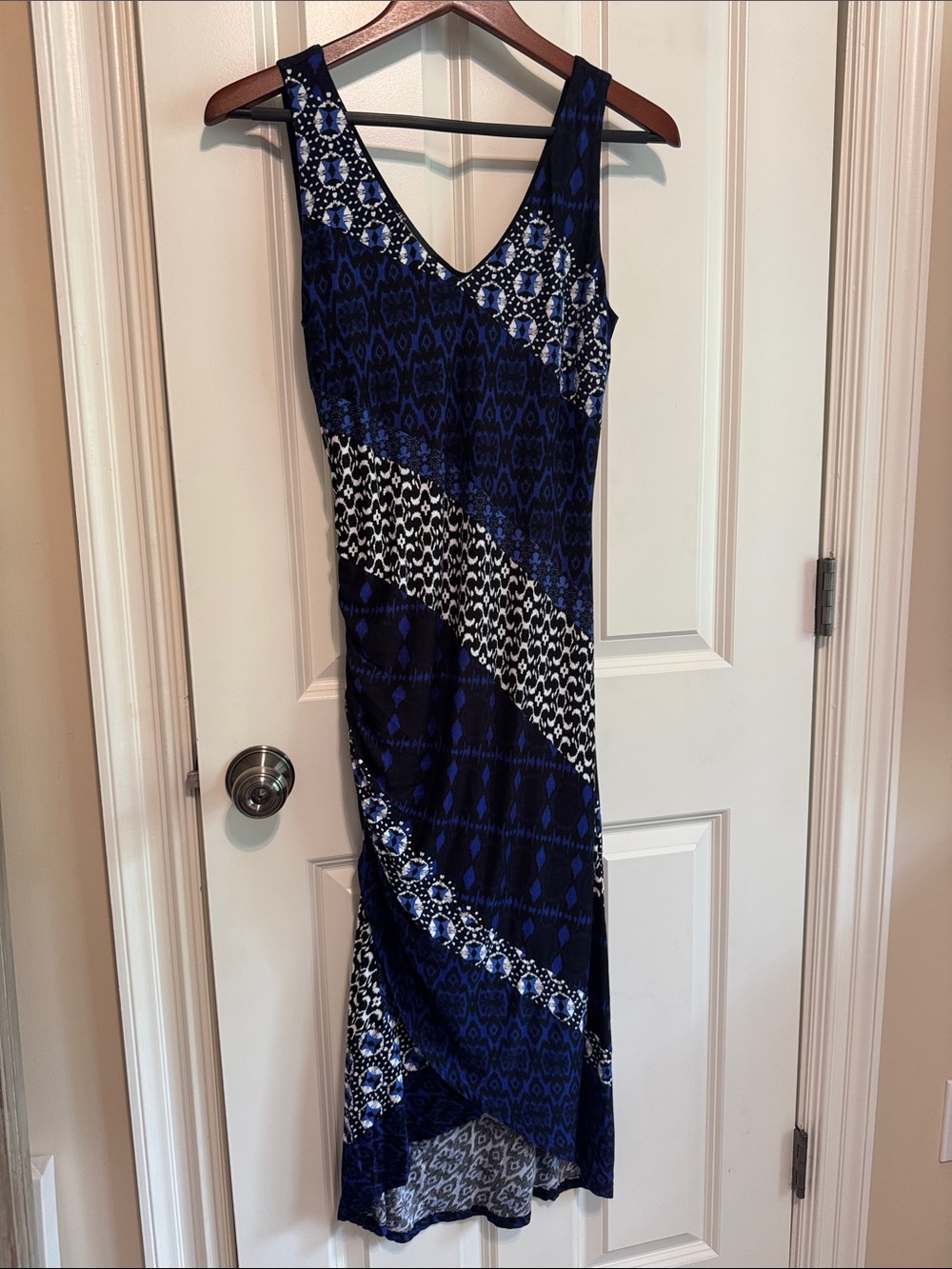INC International Concepts Navy and White Sleeveless Midi Dress